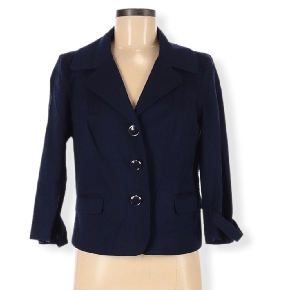 Laundry by Shelli Segal Blazer Size 8 Work Career Jacket Navy Blue Gold Buttons